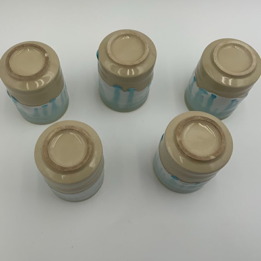Set of 5 Mino Ware Japan Pottery Yunomi Chawan Teacups Frost White/Glacier Blue - Picture 2 of 12